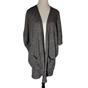 Eileen Fisher Heathered Black Open Front Organic Cotton Wool Blend Cardigan S